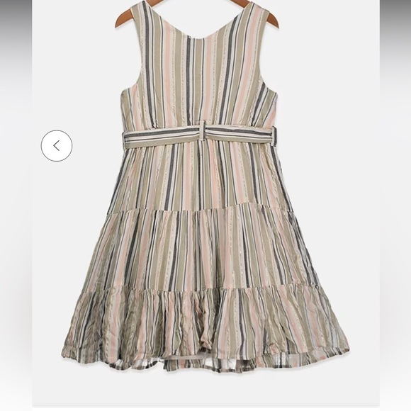 EUC Rare Editions Stripe Sleeveless Belted Dress, White and Grey Combo size 5 - Picture 2 of 9